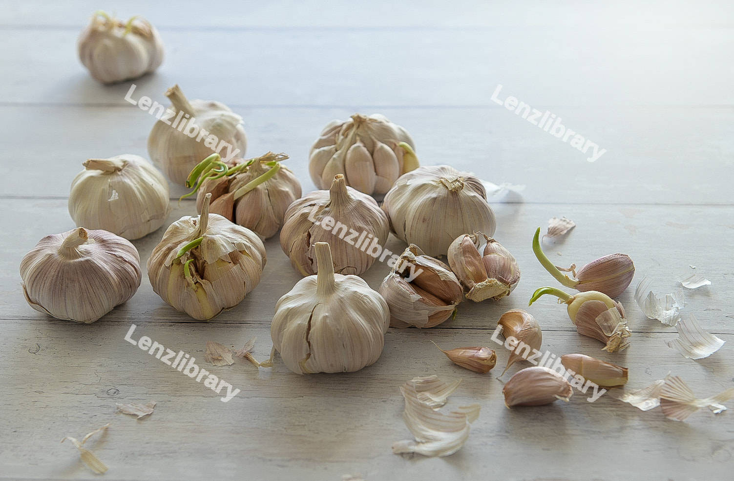 Garlic bulbs on the floor